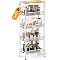 Vasagle Trolley 5 niveaus smal vintage bruin-zwart, Eiken + Wit