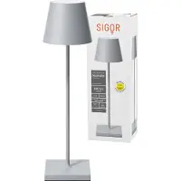 Sigor LED-acculamp Nuindie, USB-C, grijs, IP54, dimbaar, alu / grijs / zink, Woon-/ Eetkamer, Aluminium, Modern