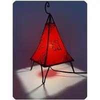 SIMANDRA Oosterse lamp, hennep lamp, Marokkaanse lederen lamp, tafellamp, vloerlamp, piramide, Oriënt, 35-38 cm, rood