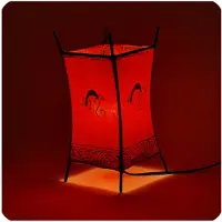 SIMANDRA Oosterse lamp, hennep lamp, Marokkaanse lederen lamp, tafellamp, vloerlamp, Carree Gecko, 30 cm, rood