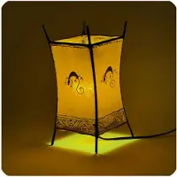 SIMANDRA Oosterse lamp, hennep lamp, Marokkaanse lederen lamp, tafellamp, vloerlamp, Carree Gecko, 30 cm, geel