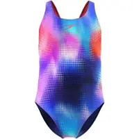 Speedo Print Leaderback 1P Meisjes - Chloorbestendig Badpak Meisjes - Kleurvast Zwempak Meisjes - Sportbadpak Meisjes met Leaderback-Rug - Roze/Blauw - 152