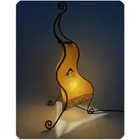 SIMANDRA Oosterse lamp, hennep lamp, Marokkaanse lederen lamp, tafellamp, vloerlamp, Essaouira Gecko, 50 cm, geel