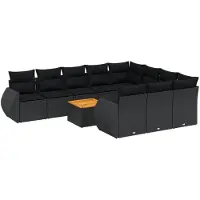 vidaXL 11-delige tuinmeubelset met kussens, zwart, polyrotan