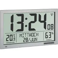 TFA-Dostmann 60.4517.54 Wandklok Zendergestuurd 36.8 cm x 23 cm x 2.9 cm Zilver Groot display