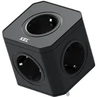Plastrol Compacte stekkeradapter met 5x 230V Schuko-stopcontacten, zwart