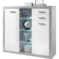Stella Trading STONE Kommode met laden, betonlook, wit glanzend - Moderne commode