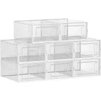 Songmics Set van 18 opvouwbare schoenendozen, Transparant + Wit / M ( 33,3 X 23 X 14 cm )