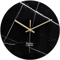 Sensahome Glazen Wandklok 30cm - Minimalistische Marmeren Design met Stille uurwerk - Marble Dark