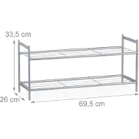 Relaxdays schoenen opbergrek - 2 laags - 6 paar - metaal - 33,5x69,5x26 cm - zilver