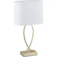 Relaxdays tafellamp, nachtlamp met stoffen kap, hoogte x breedte x diepte: 51 x 28 x 18 cm, E27, tafellamp voor de woonkamer, goud/wit