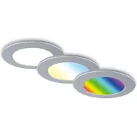 DI-KA LED inbouwspot Fungo RGBW, set van 3, chroom mat, Ø 9,2 cm, 4,8W, dimbaar
