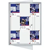 Franken Wandmontage Binnengebruik Magnetisch Afsluitbaar Prikbord FSA9 Aluminium Frame Scharnierdeur 9xA4 Wit 730 x 980 mm