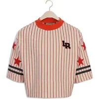 LOOXS 10sixteen rechtvallend gestreept T-shirt met sterren - ecru/rood Meisjes Stretchkatoen Ronde hals - maat 170/176