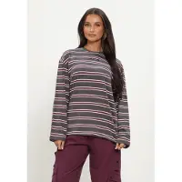 Alix The Label Dames Tops & T-shirts Ladies Knitted Stripe Longsleeve T-shirt - Donkergrijs - Maat M