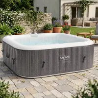 Arebos Opblaasbaar bubbelbad "Barcelona", 185x185 cm, geschikt voor binnen- en buitengebruik, met verwarming, 910 liter, inclusief afdekking, bubbelbad en wellnessmassage, geschikt voor 6 personen