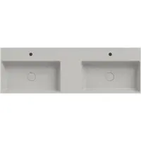 Xenz Dolce keramisch wastafelblad 140 met 2 kommen en 2 kraangaten (141x46) cement