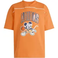 Adidas unisex kinder T-shirt met Disney Mickey Mouse print, in de kleuren puur oranje/donkerblauw/lichtbeige, maat 5-6