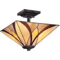 Elstead Lighting Tiffany plafondlamp Asheville, dimbaar, crème / amber, Woon-/ Eetkamer, metaal, Tiffany, plafondlamp