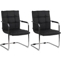 CLP Set van 2 stoelen Gandia, met armleuningen, bekleed met echt leer, zwart, met chroomkleurig frame