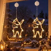 Lapamax 2-delige set LED-lichtslinger voor ramen, met zuignappen, op batterijen, kerstdecoratie, geschikt voor festivals, feestjes en kerst
