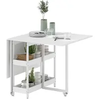 HOMCOM Eettafel, inklapbaar, keukentafel voor 4 personen, met 2 open vakken en wielen