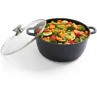 Relaxdays braadpan met glazen deksel, antiaanbaklaag, geschikt voor inductiekookplaten, hoogte x diameter: 12,5 x 28 cm, braadpan, aluminium gietijzer, zwart