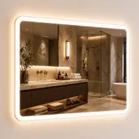 Relaxdays Badspiegel, 40 x 60 cm, LED-spiegel met dimfunctie, 3 lichtstanden, IP44, voor wandmontage, rechthoekige badkamerspiegel, glas