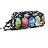 Merkloos Etui met drie compartimenten, met rits, 22 cm, zwart, geschikt voor school en kantoor
