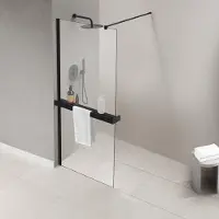 FortiFura Galeria handdoekrek voor inloopdouche - klemmen - 140cm - inkortbaar - mat zwart SW1212769