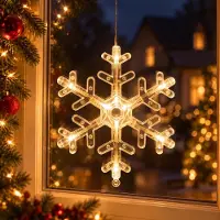 Lapamax LED-raamverlichting met zuignap, hangende raamlichtketting voor binnen, kerstverlichting, raamdecoratie, batterijbediend, sneeuwvlokken