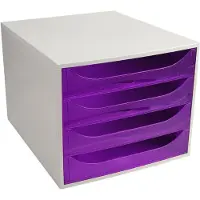 Exacompta ECOBOX ladebox 4 laden paars, A4/A4+, open front, stil, veiligheidsstop