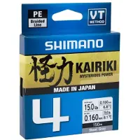 Shimano Fishing Kairiki 4 gevlochten lijn, 150 meter, grijs, 0.060 mm