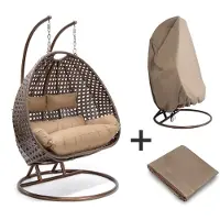 HOME DELUXE Hangstoel Polyrattan TWIN - Bruin - Met regenhoes + kussens
