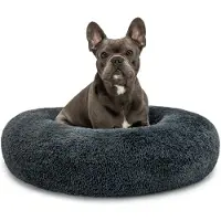 Lionto Donut hondenbed, rond hondenbank met pluche bekleding en antislipnoppen, zacht en comfortabel, diameter 70 cm, donkergrijs