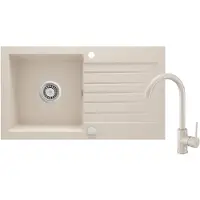 Deante - Granieten spoelbak met kraan, 1-delig, met afvoergoot, 76x44 cm, beige