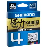 Shimano Fishing Kairiki 4 gevlochten lijn, 150 meter, meerkleurig, 0.160 mm, meerkleurig, 0.160 mm