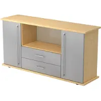 Hjh OFFICE PRO KAPA SB | Dressoir | met deuren + laden - Esdoorn/Zilver Sideboard Rail handvat (kunststof)