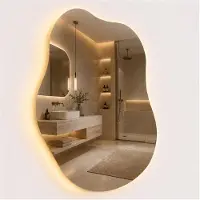 Relaxdays Badspiegel Welle, 80x52 cm, dimbare LED-spiegel, 3 lichtstanden, anti-condens, IP44, spiegel voor de badkamer, glas