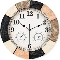 Sensahome Wandklok YS1001 – Waterdichte Steenlook Resin Buitenklok – Ronde Outdoor Klok – Ø33cm – Oranje
