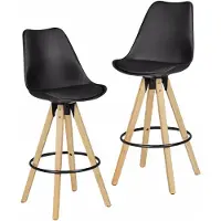 Wohnling Set van 2 barkrukken LIMA, zwart, retro design, kunstleer, hout