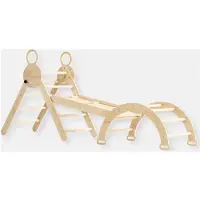Buxibo Mini Klimrek – Houten klimboog met glijbaan en hellingbaan – Montessori speeltoestel voor binnenshuis – 176x47x82 cm – Natuurlijk