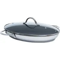 Kelomat braadpan voor vis, model "Perfect", 38x26 cm, met glazen deksel, roestvrij staal, geschikt voor inductiekookplaten