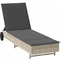 vidaXL Zonnebed met wielen en kussen, lichtgrijs, polyrotan