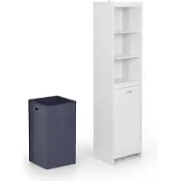 Relaxdays wasrek, met uitschuifbare waszak van 44 liter, 3 legplanken, hoogte x breedte x diepte: 172 x 40 x 35 cm, hoge badkamerkast, wit