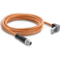 DeLOCK M12 Cable X-coded 8 pin male straight to RJ45 plug angled upwards S/FTP shielded 2 m orange