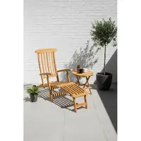 Teakea deckchair massief teak met wielen inclusief Rondo bijzettafeltje