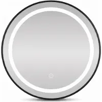 Sensahome Ronde LED Badkamerspiegel – Dimbaar Wandspiegel met Verlichting – Metalen Frame – 2700K/4500K/6400K – 50 cm – Zwart