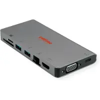 Roline USB Type C docking station, HDMI 4K, VGA, 2x USB 3.2 Gen 1, LAN, PD, kaartlezer