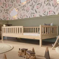 Crazy Pine kinderbed 140x200 cm – Hoog Montessori bed met houten frame en valbeveiliging – Crazy Basic